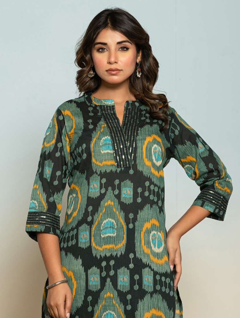 women printed three quarter sleeve kurta pant set - 21969717 - Standard Image - 3