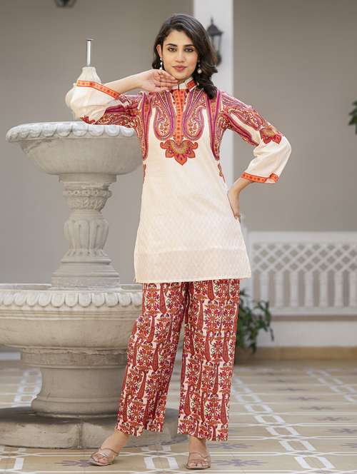 women printed long sleeve ethnic co-ord set