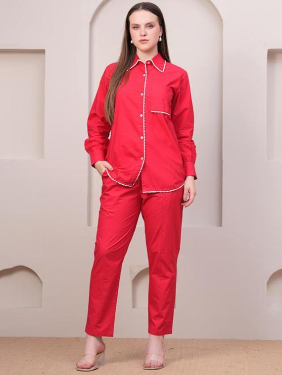 women red long sleeve ethnic co-ord set - 21969763 - Zoom Image - 0