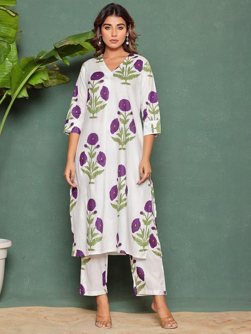 women floral three quarter sleeve kurta pant set - 21969788 - Standard Image - 0
