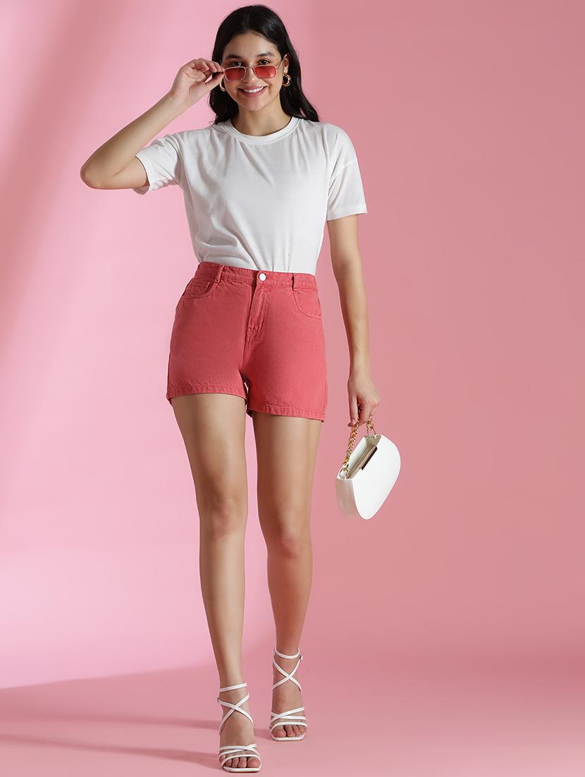 women solid mid rise denim shorts - 21969798 - Standard Image - 5