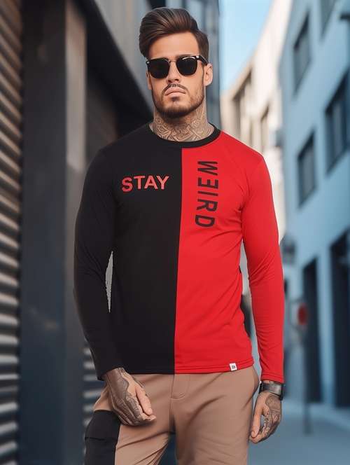 men color block long sleeve slim fit t-shirt