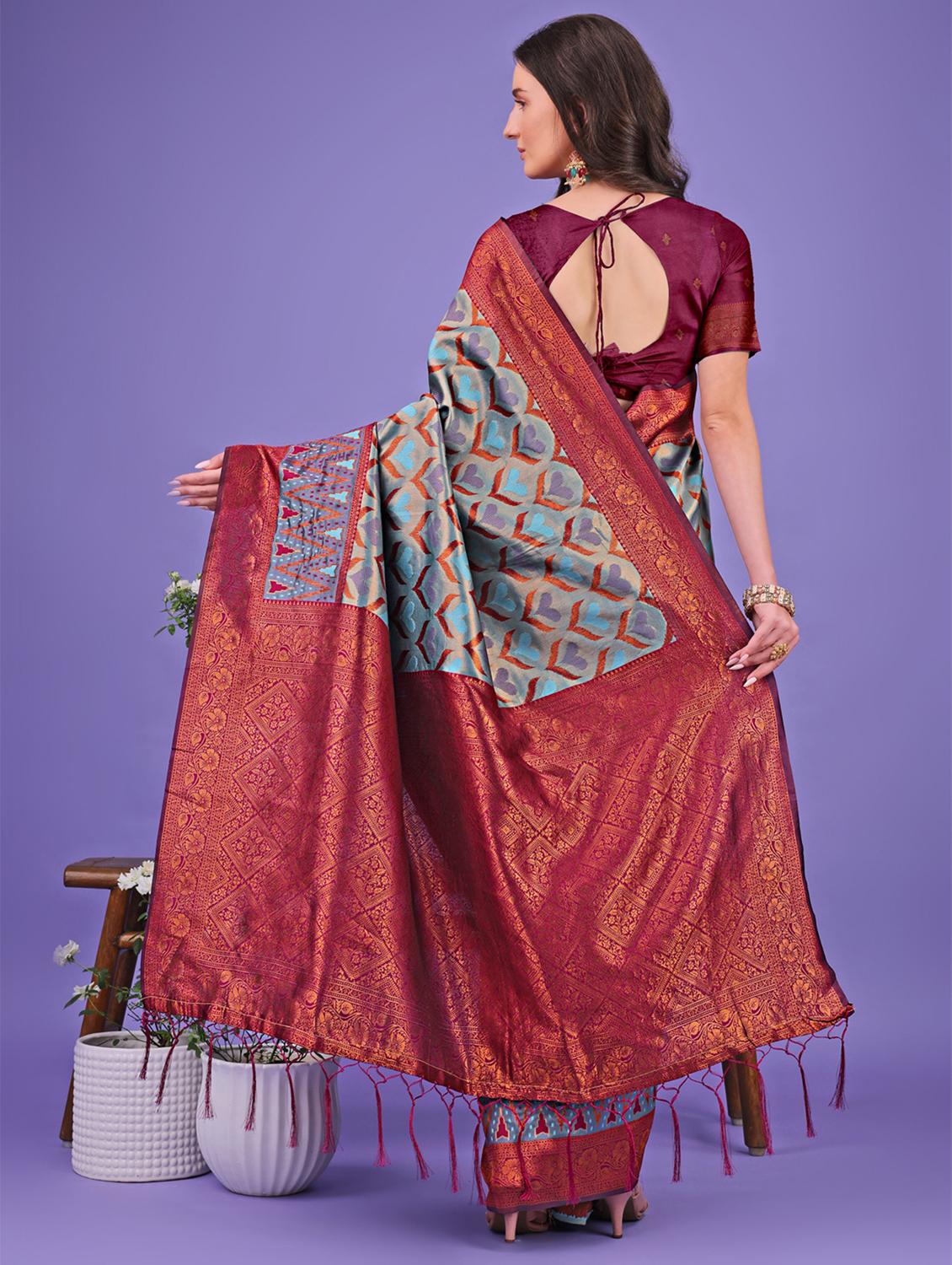 women self design banarasi saree with blouse - 21969841 - Standard Image - 3