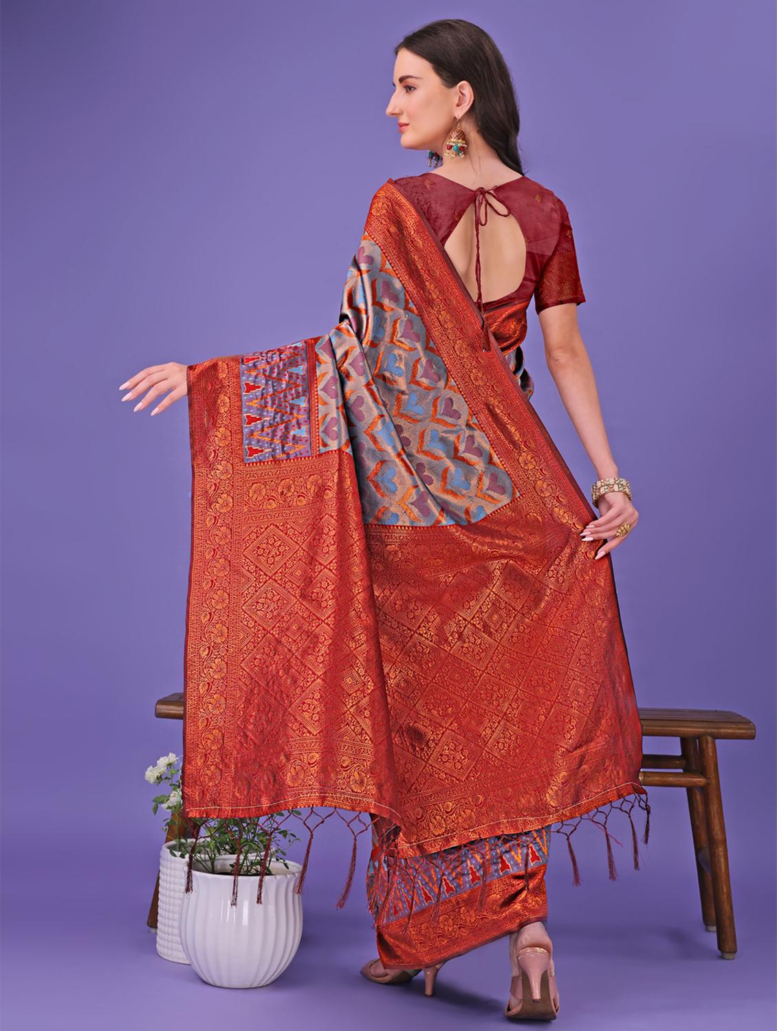women self design banarasi saree with blouse - 21969845 - Standard Image - 3