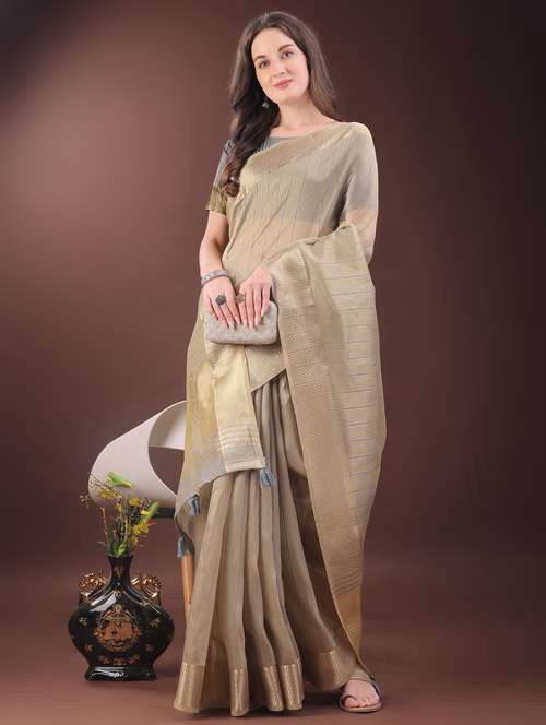 women striped bordered saree with blouse - 21969855 -  Standard Image - 0