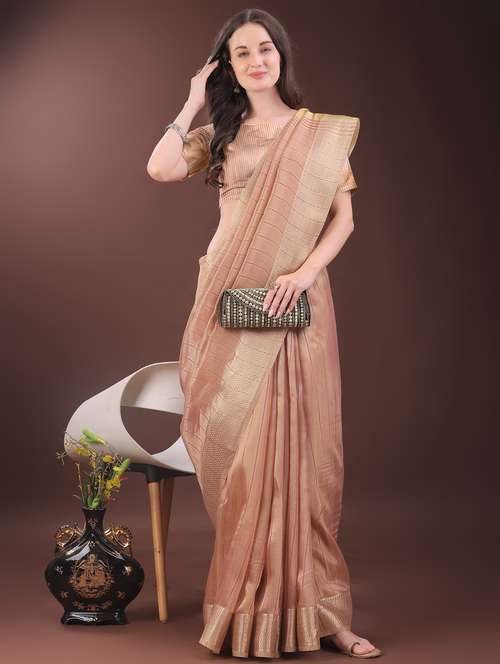 women striped bordered saree with blouse - 21969856 -  Standard Image - 0