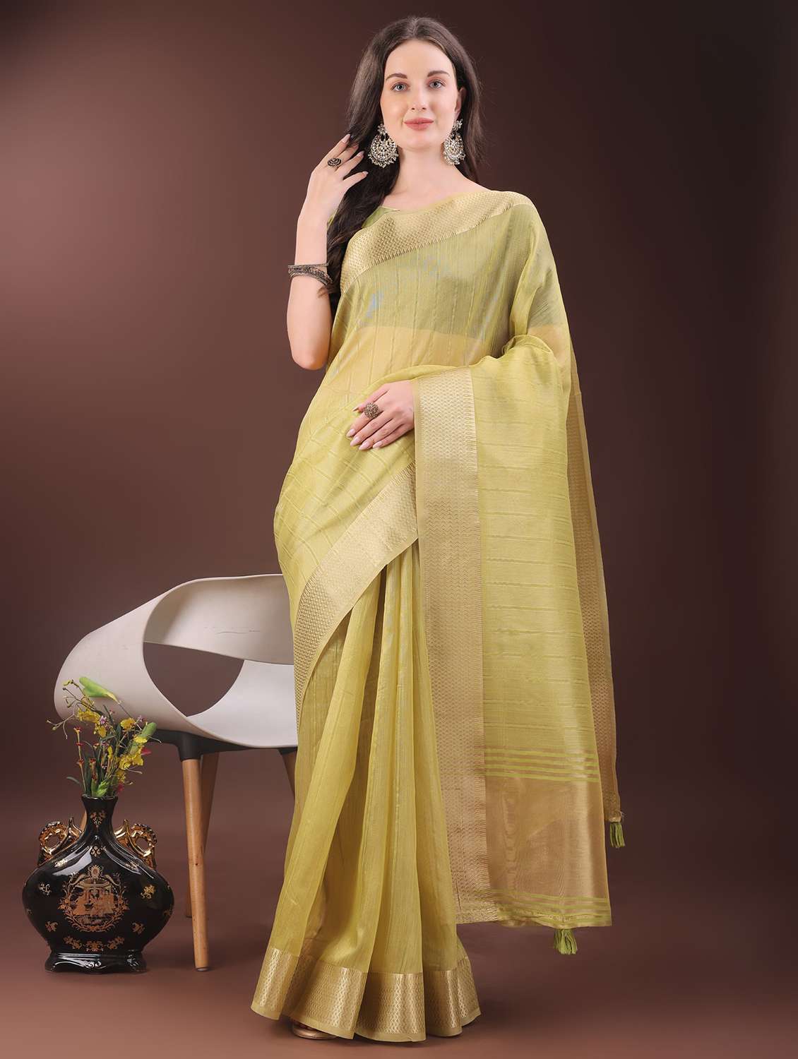 women striped bordered saree with blouse