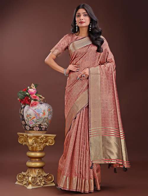 women checkered bordered saree with blouse - 21969886 - Standard Image - 0