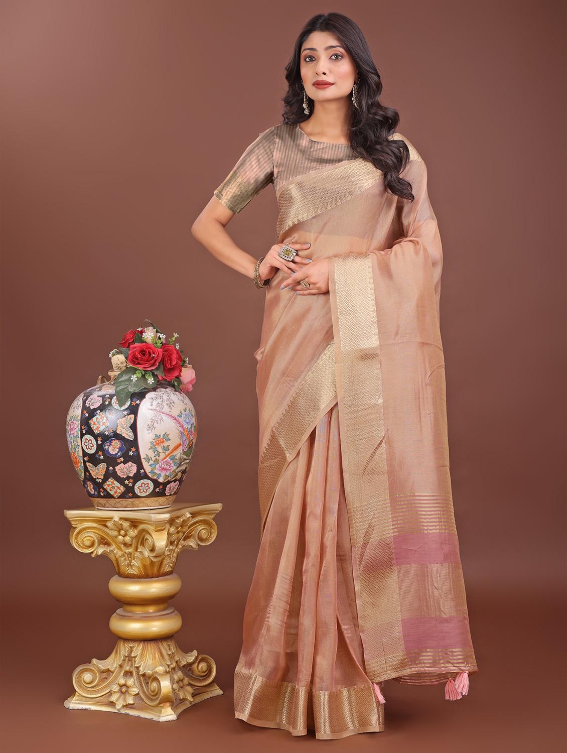 women solid with bordered saree with blouse - 21969899 - Zoom Image - 0