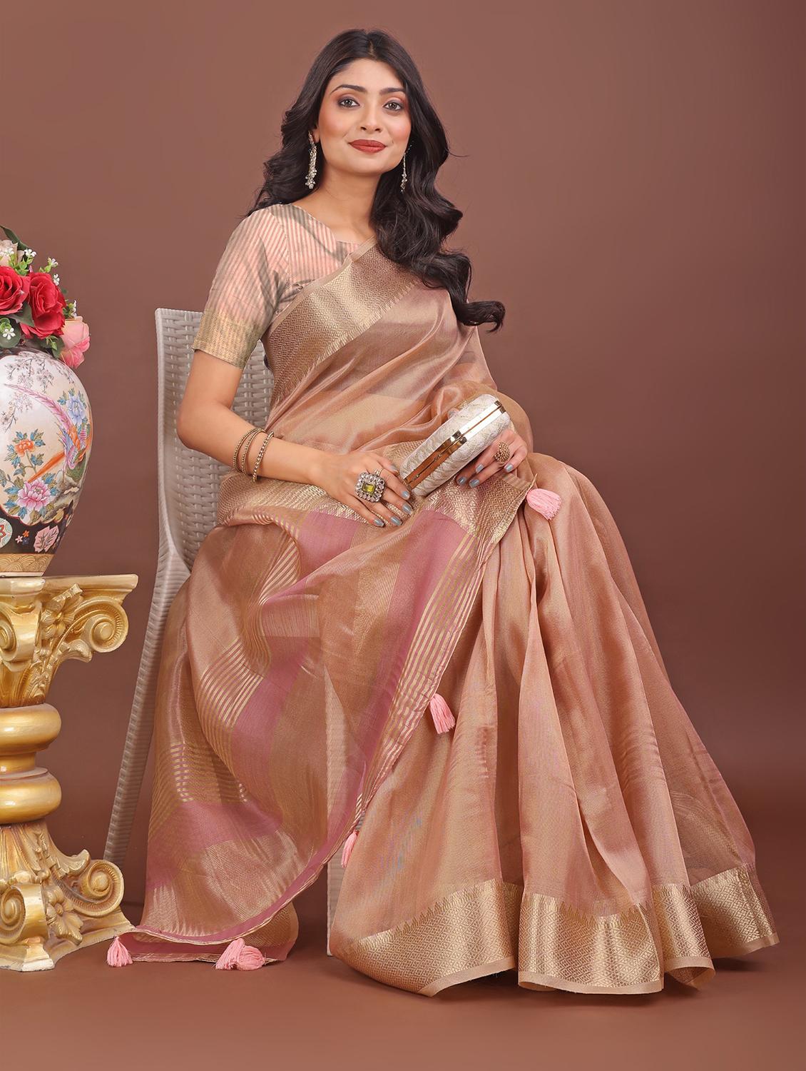 women solid with bordered saree with blouse - 21969899 - Standard Image - 3