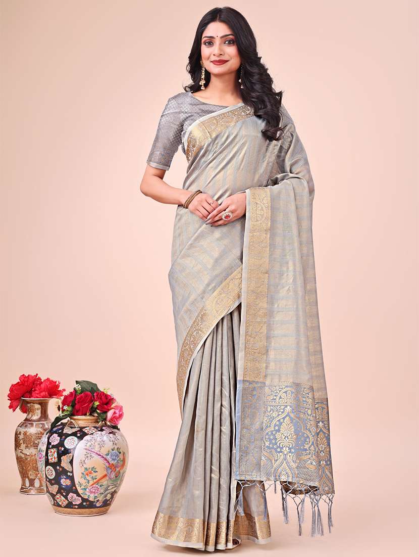 women striped bordered saree with blouse