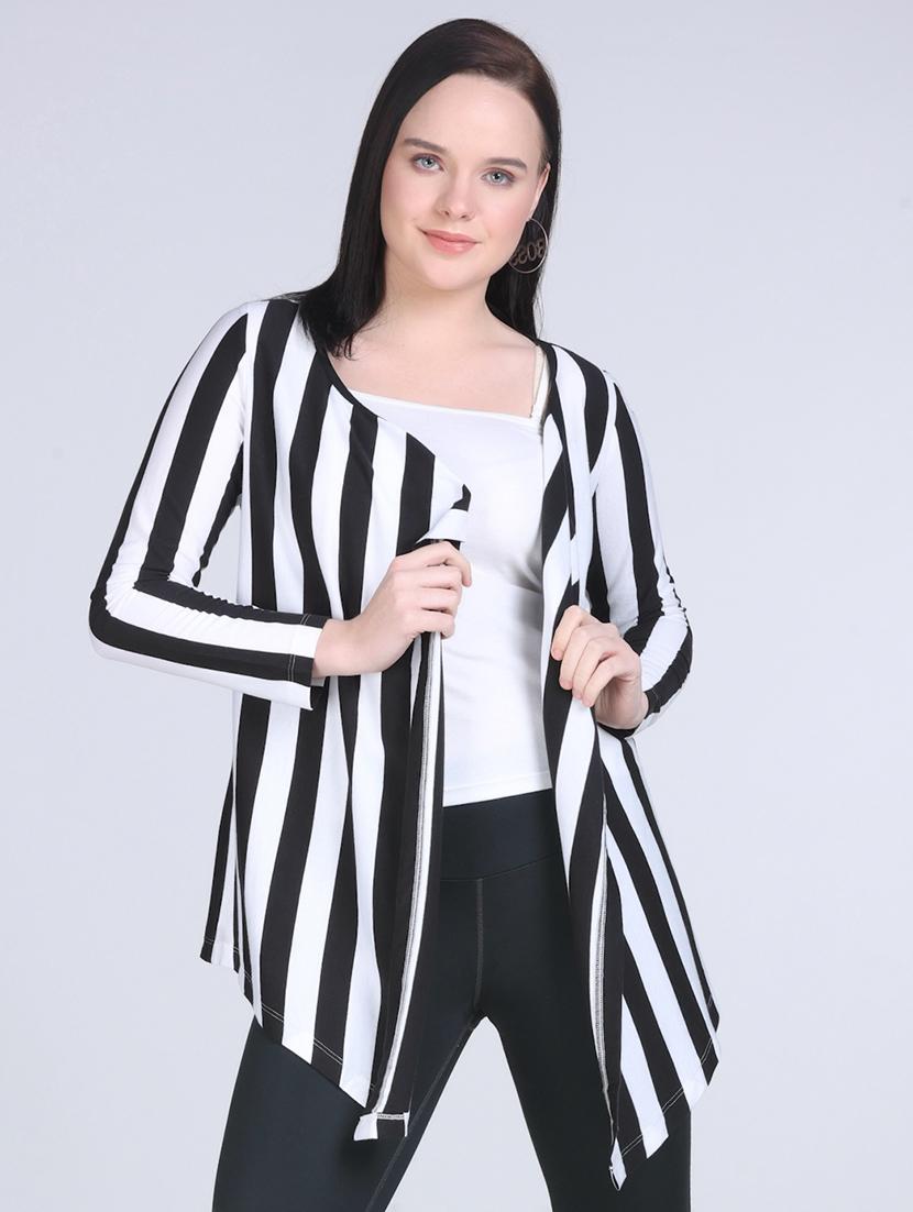 women striped long sleeve asymmetric shrug