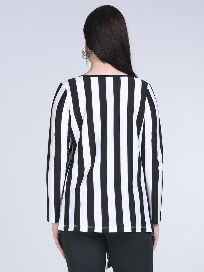 women striped long sleeve asymmetric shrug - 21970022 - Standard Image - 3