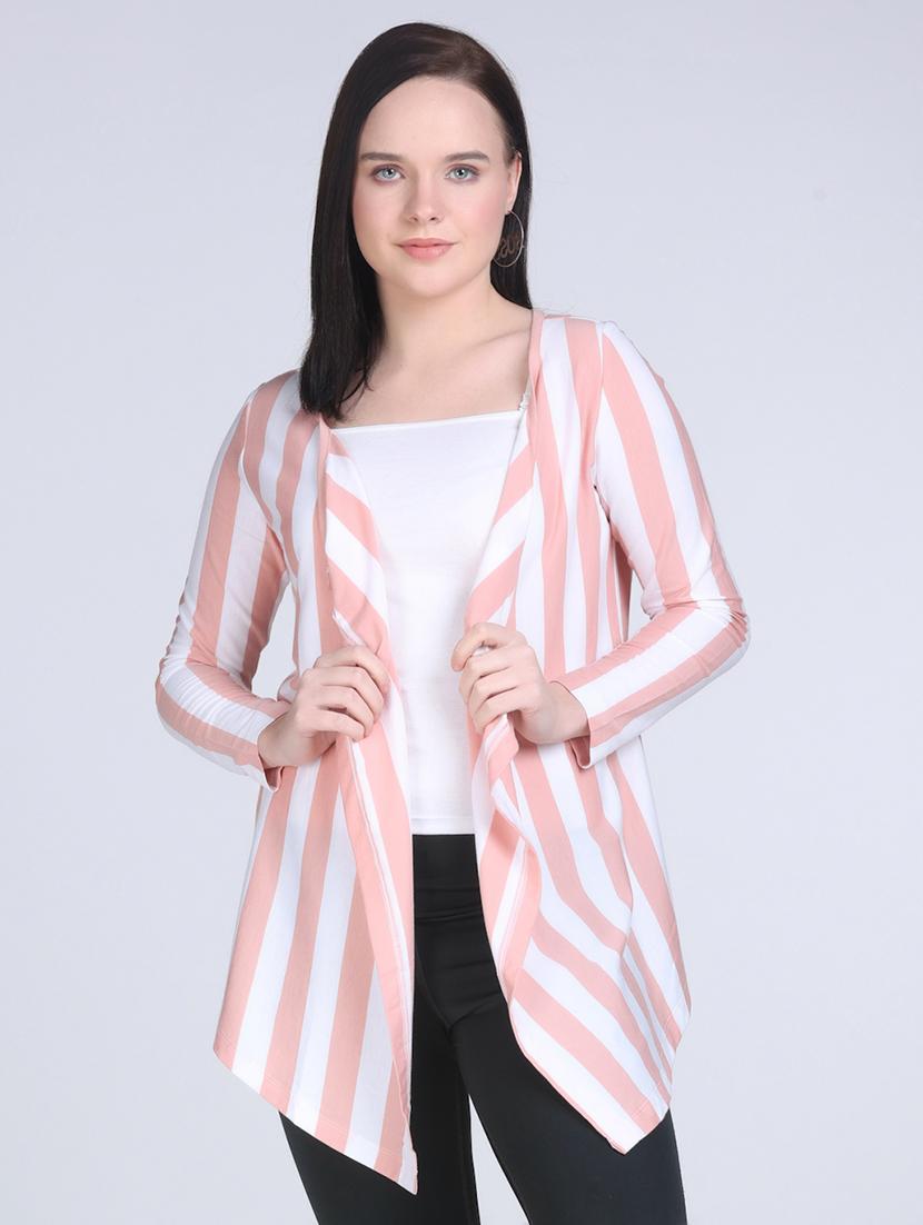 women striped long sleeve asymmetric shrug