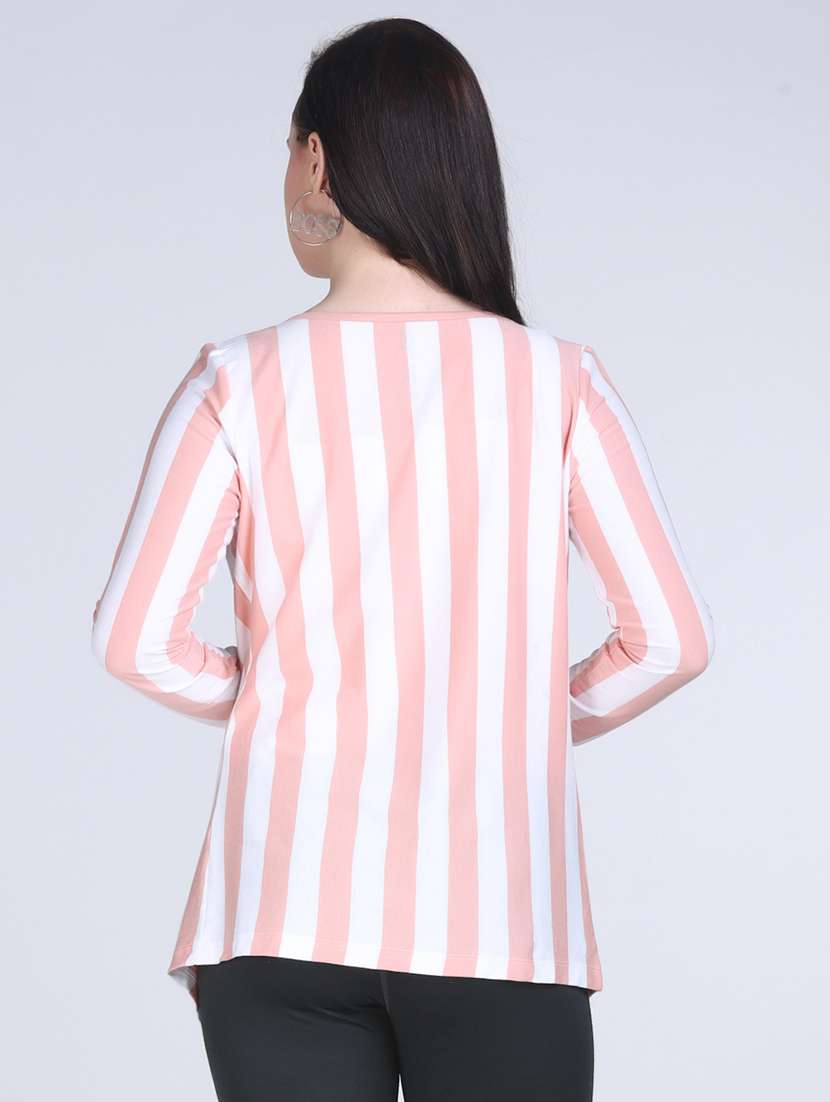 women striped long sleeve asymmetric shrug - 21970023 - Standard Image - 3