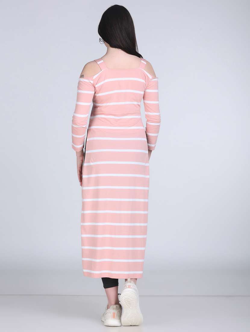 women striped cold shouder long top - 21970025 -  Standard Image - 3