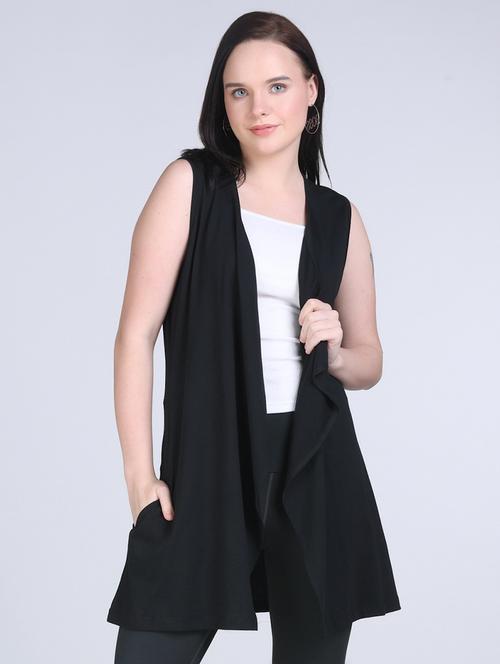 women black solid sleeveless regular shrug - 21970034 -  Standard Image - 0