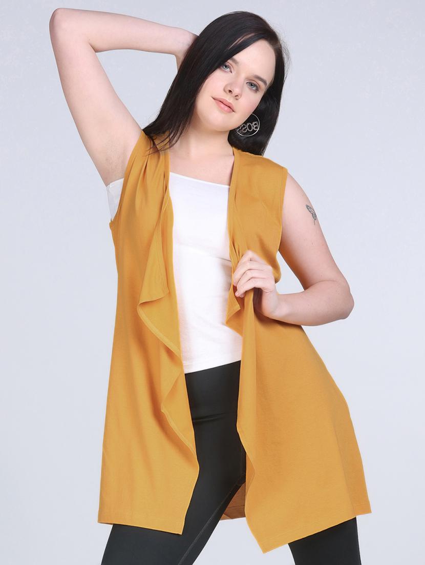 women mustard solid sleeveless regular shrug - 21970037 -  Zoom Image - 0