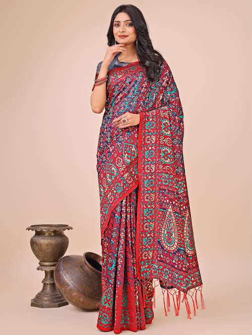 women paisley assam silk saree with blouse - 21970109 -  Standard Image - 0