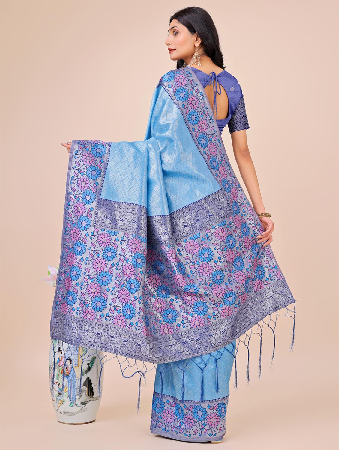 women checkered bordered saree with blouse - 21970116 - Standard Image - 3