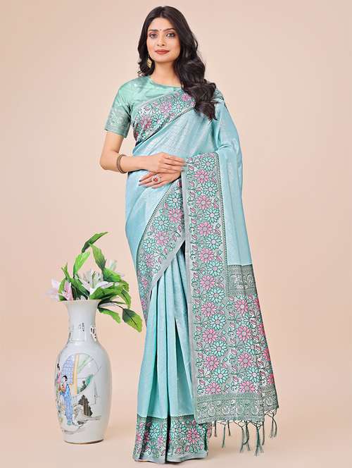 women checkered bordered saree with blouse - 21970119 -  Standard Image - 0
