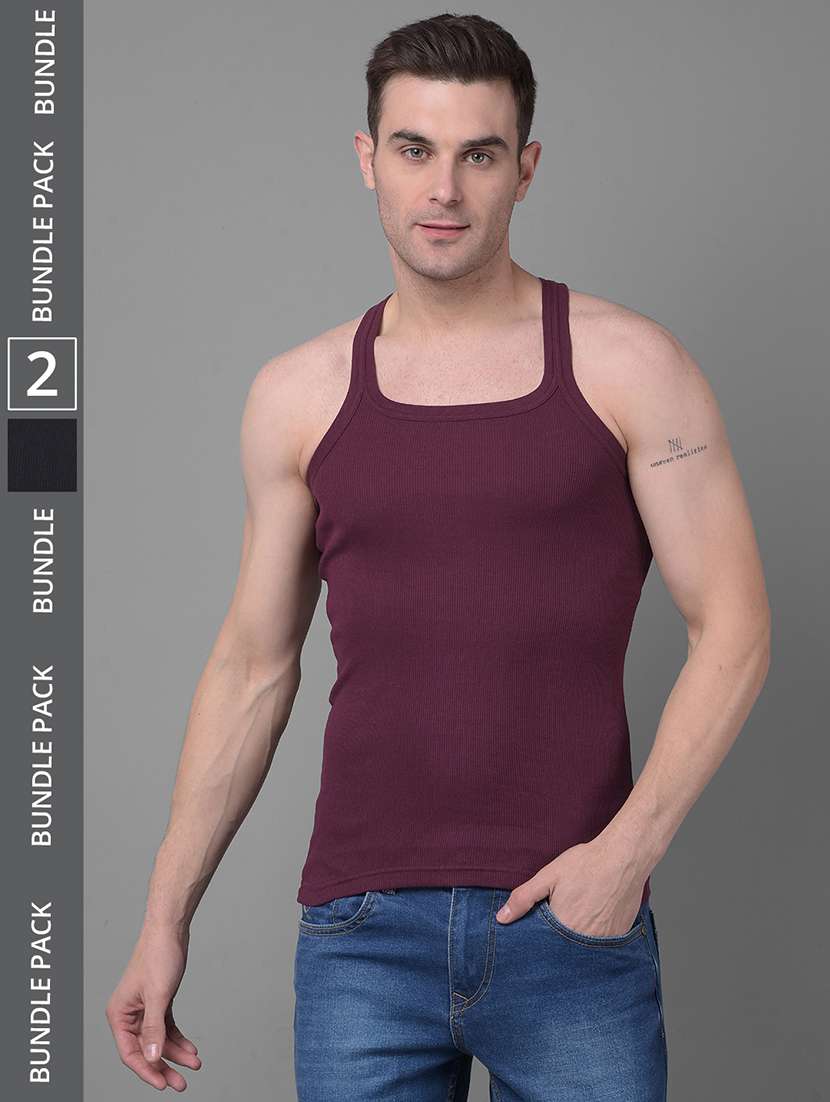 men pack of 2 solid square neck vest