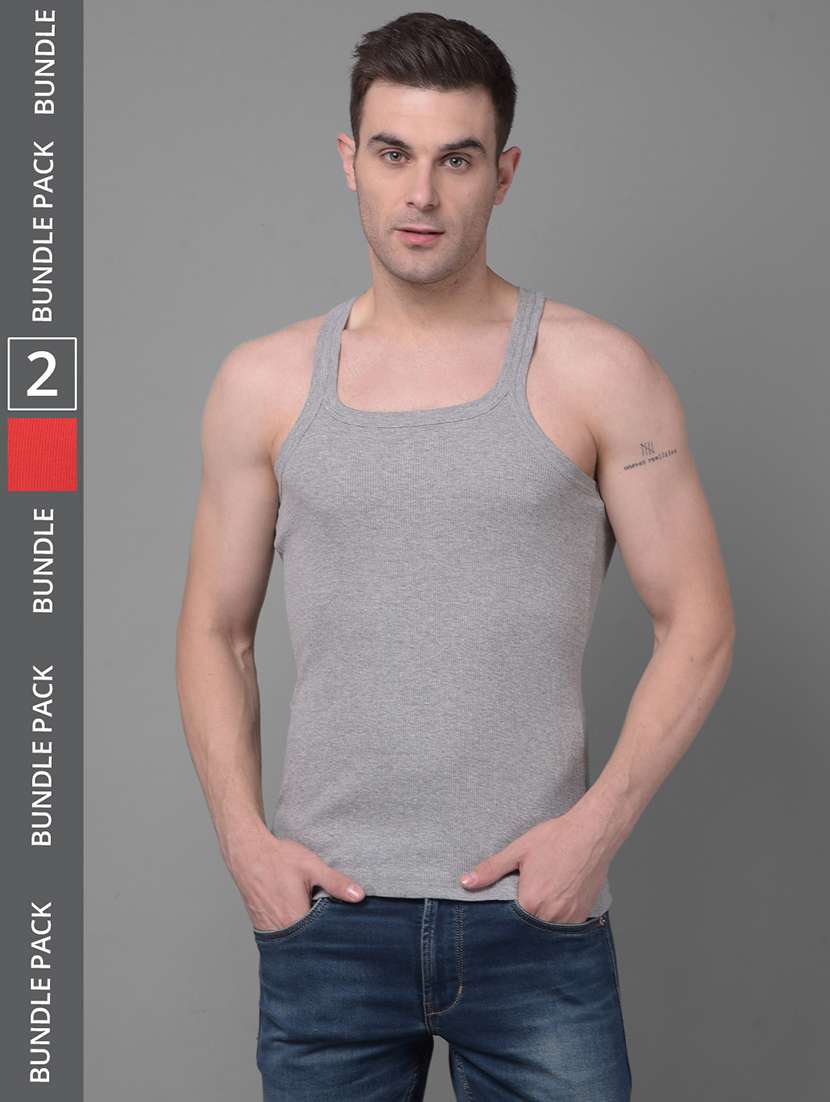 men pack of 2 solid square neck vest