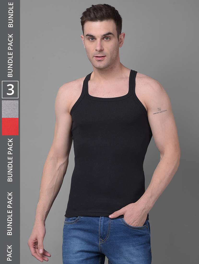 men pack of 3 solid square neck vest