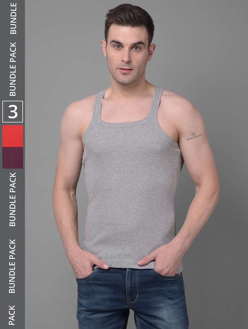 men pack of 3 solid square neck vest