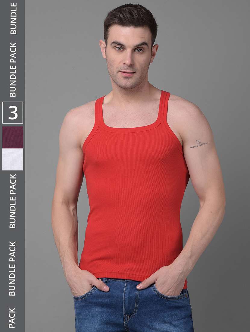 men pack of 3 solid square neck vest