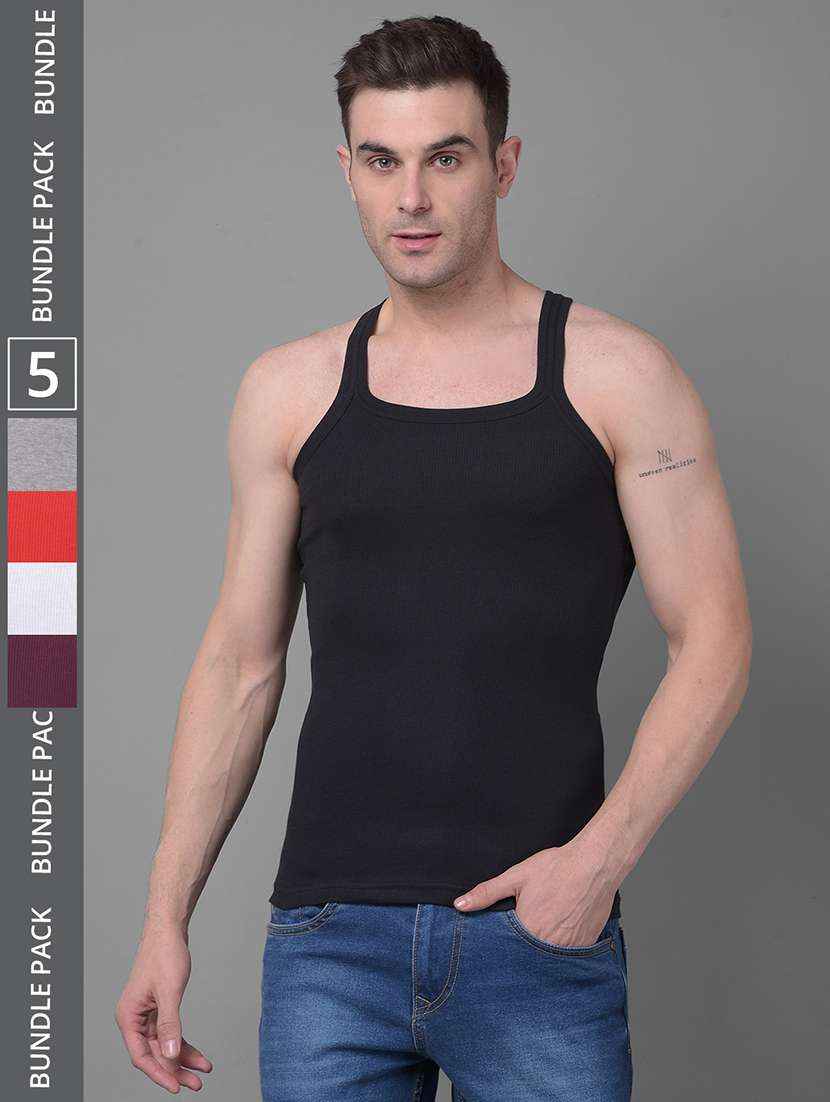 men pack of 5 solid square neck vest