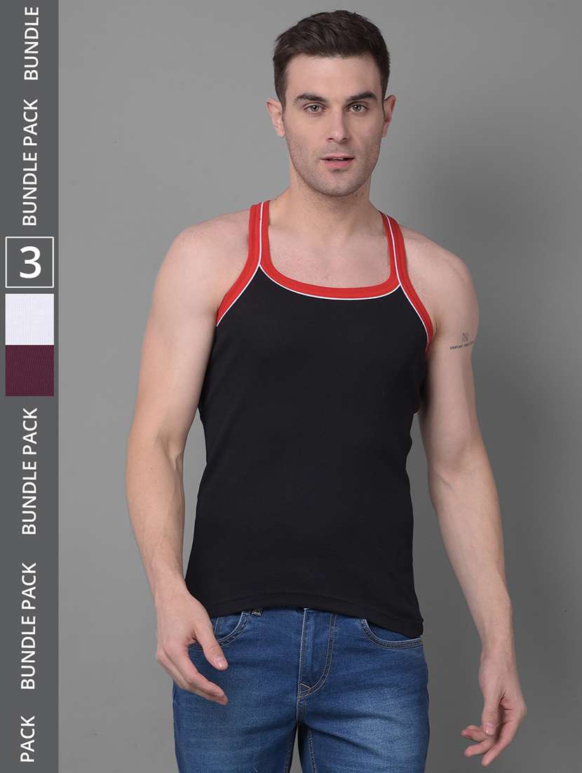 men pack of 3 solid square neck vest