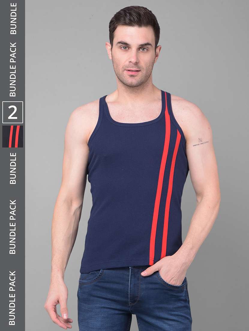 men pack of 2 striped square neck vest