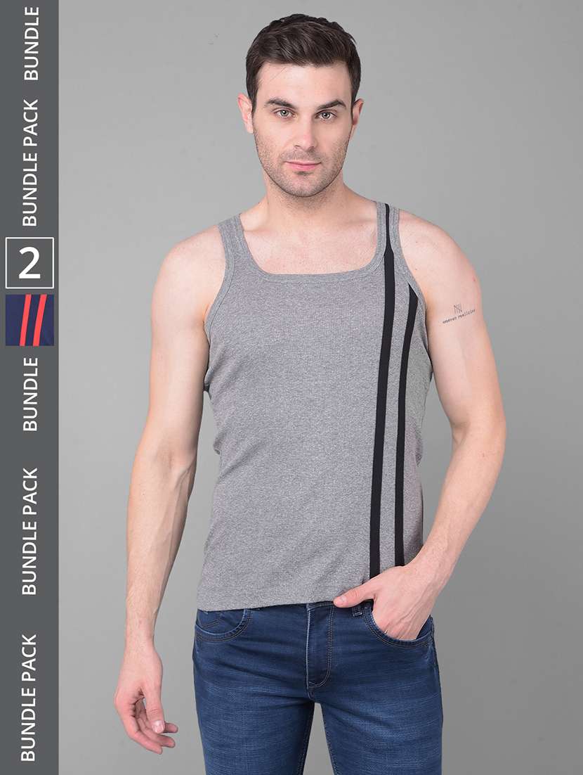 men pack of 2 striped square neck vest