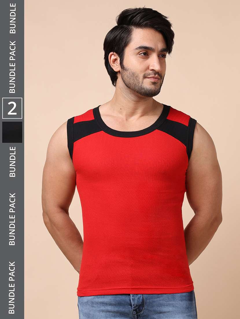 men pack of 2 color block round neck vest