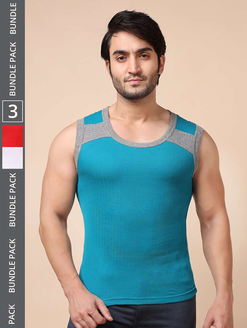 men pack of 3 color block round neck vest