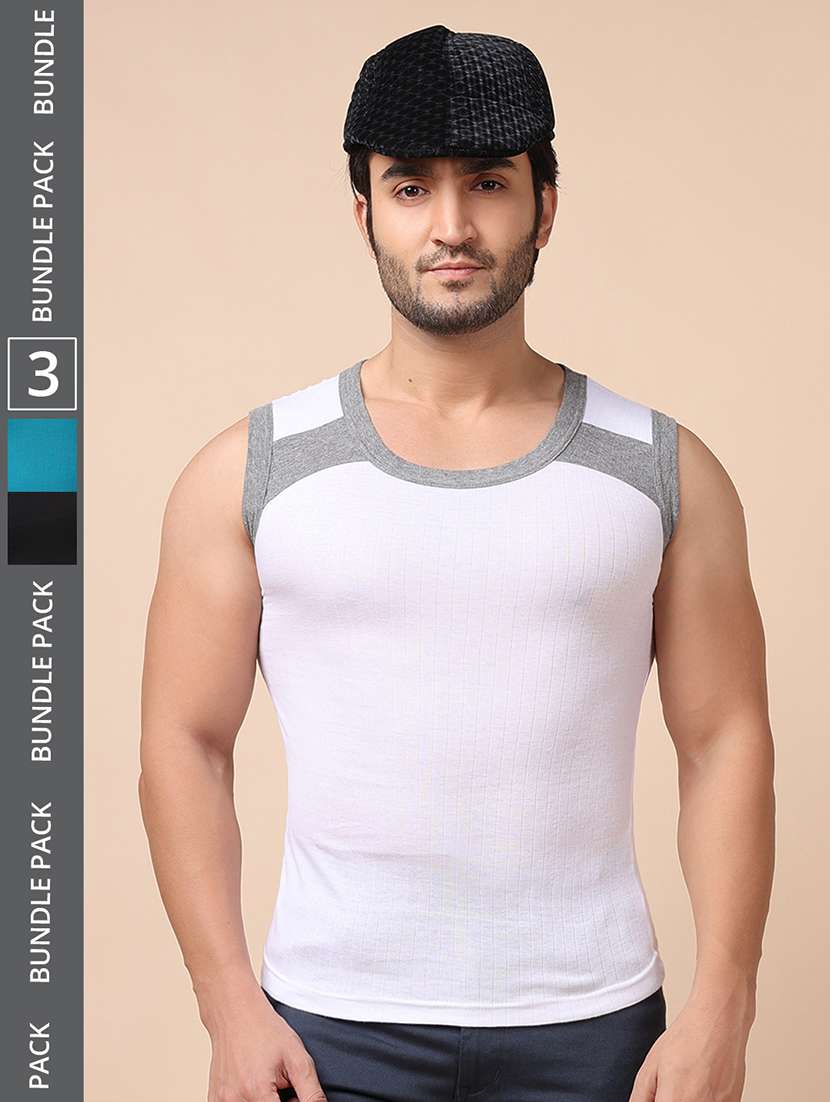 men pack of 3 color block round neck vest