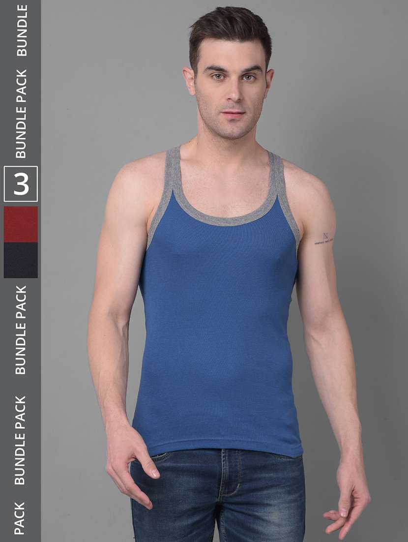 men pack of 3 solid scoop neck vest