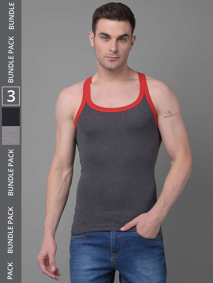men pack of 3 solid scoop neck vest