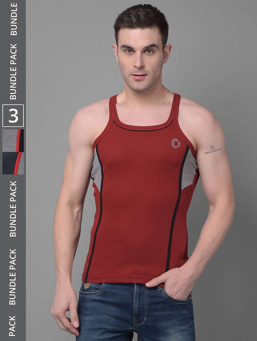 men pack of 3 color block square neck vest