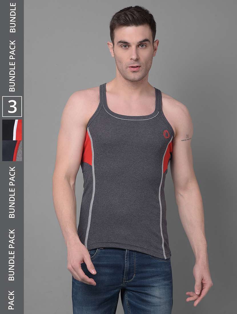 men pack of 3 color block square neck vest