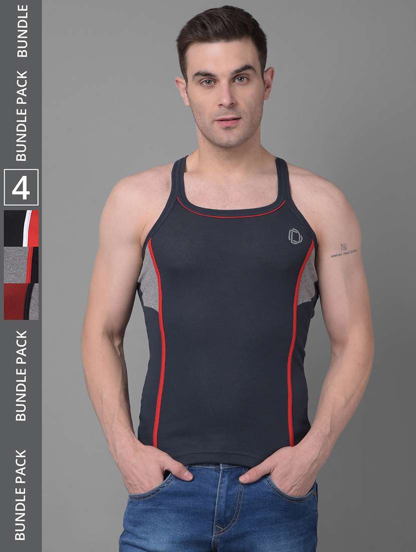 men pack of 4 color block square neck vest