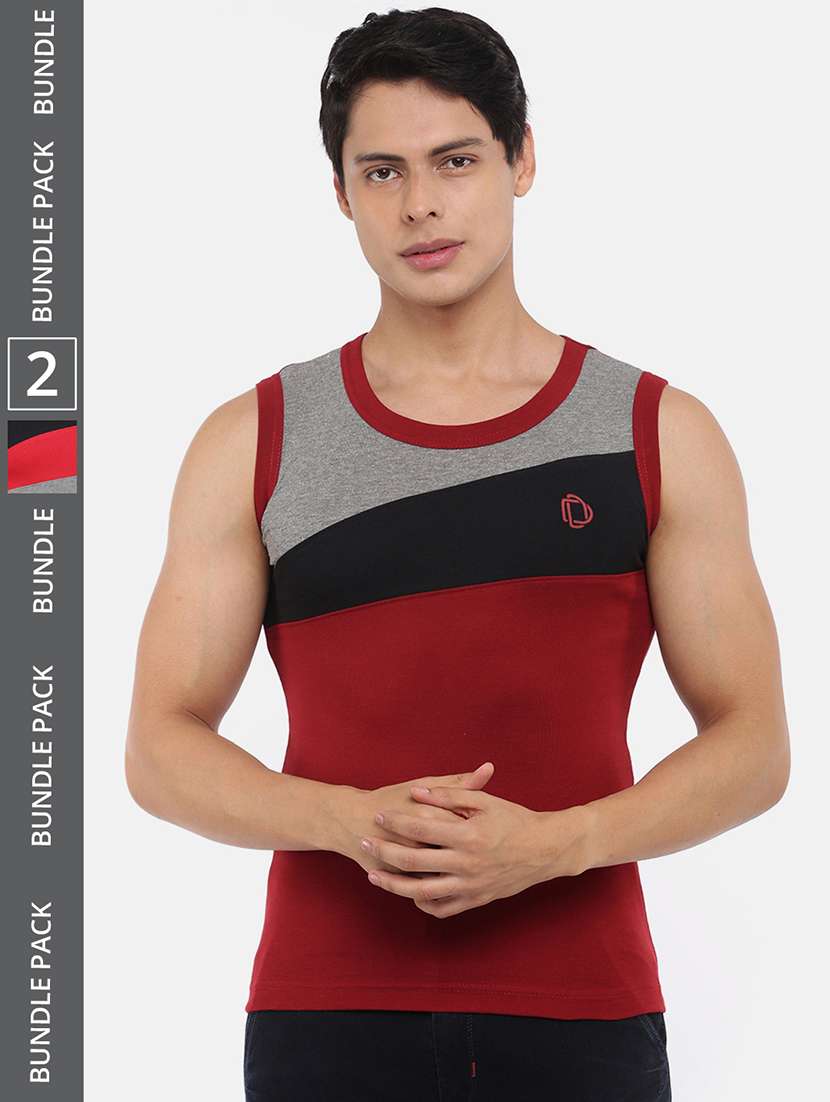 men pack of 2 color block round neck vest