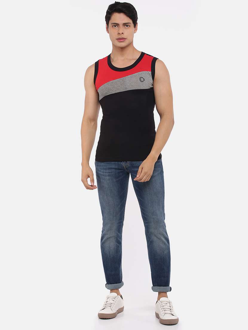 men pack of 5 color block round neck vest - 21970280 -  Standard Image - 3