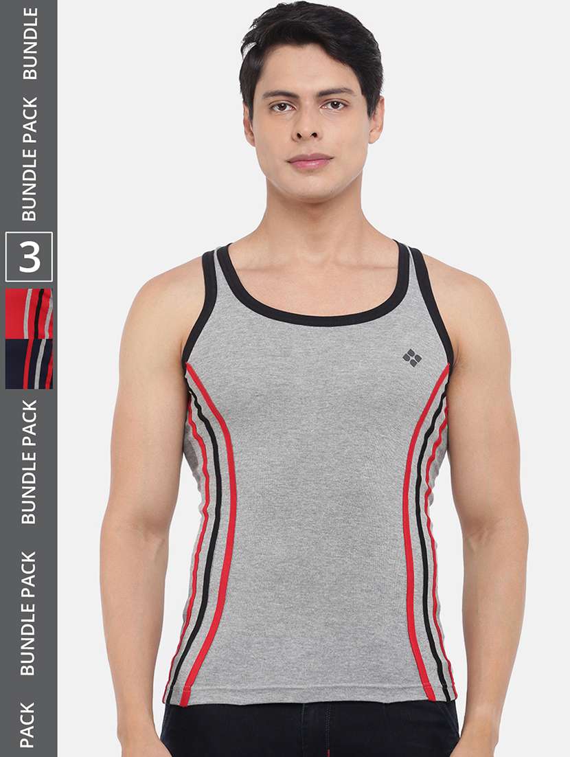 men pack of 3 striped scoop neck vest
