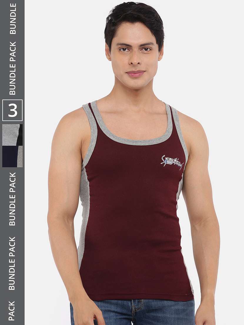 men pack of 3 color block square neck vest