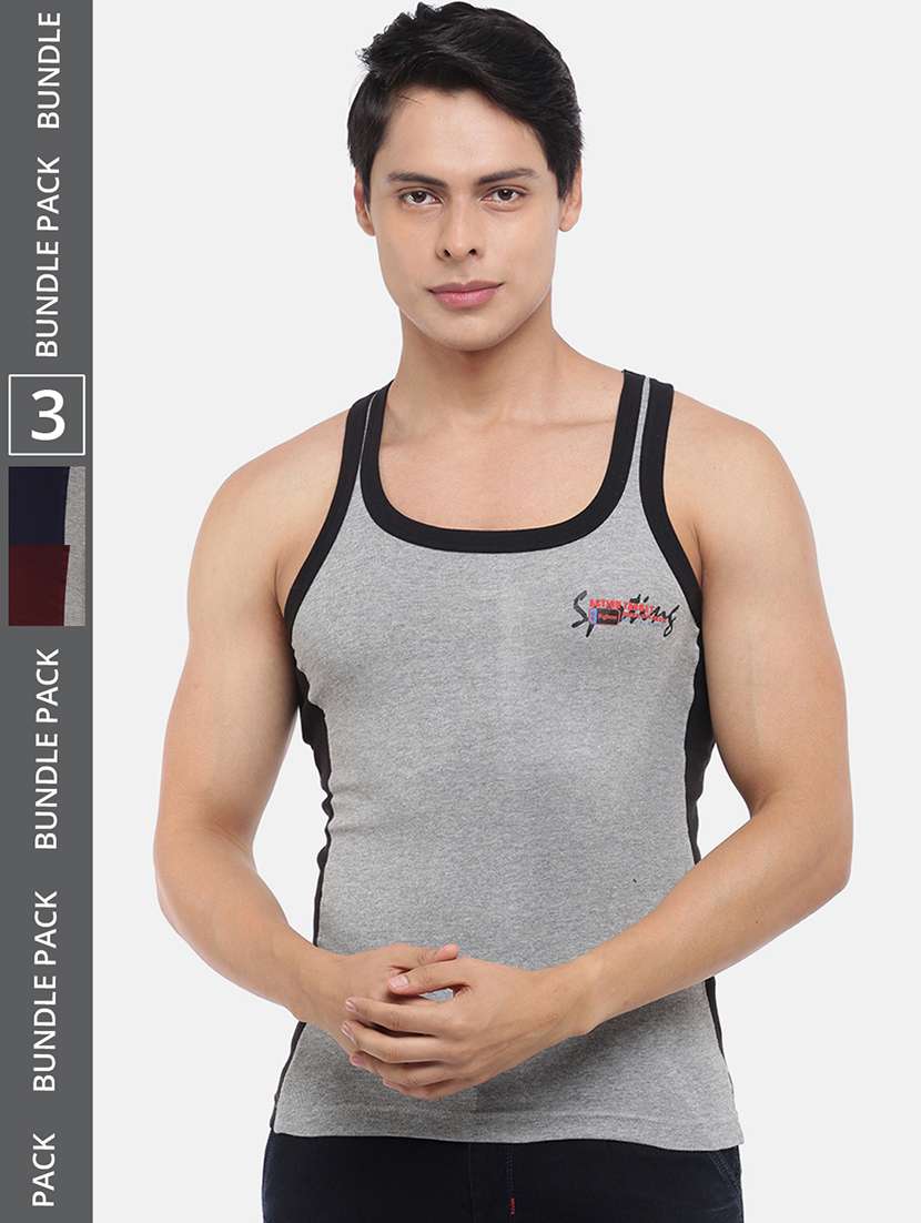 men pack of 3 color block square neck vest