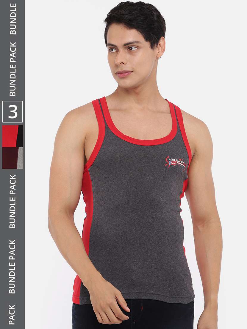 men pack of 3 color block square neck vest