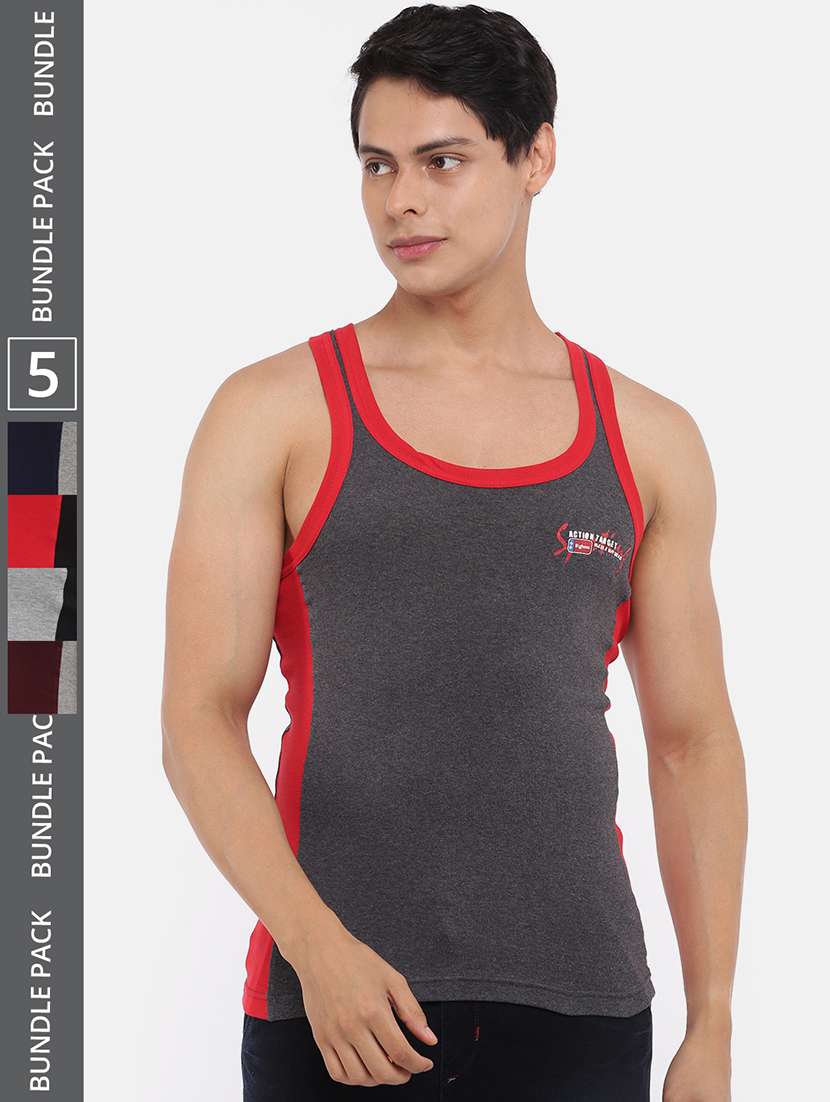 men pack of 5 color block square neck vest