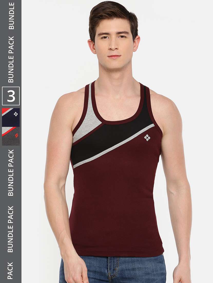 men pack of 3 color block scoop neck vest